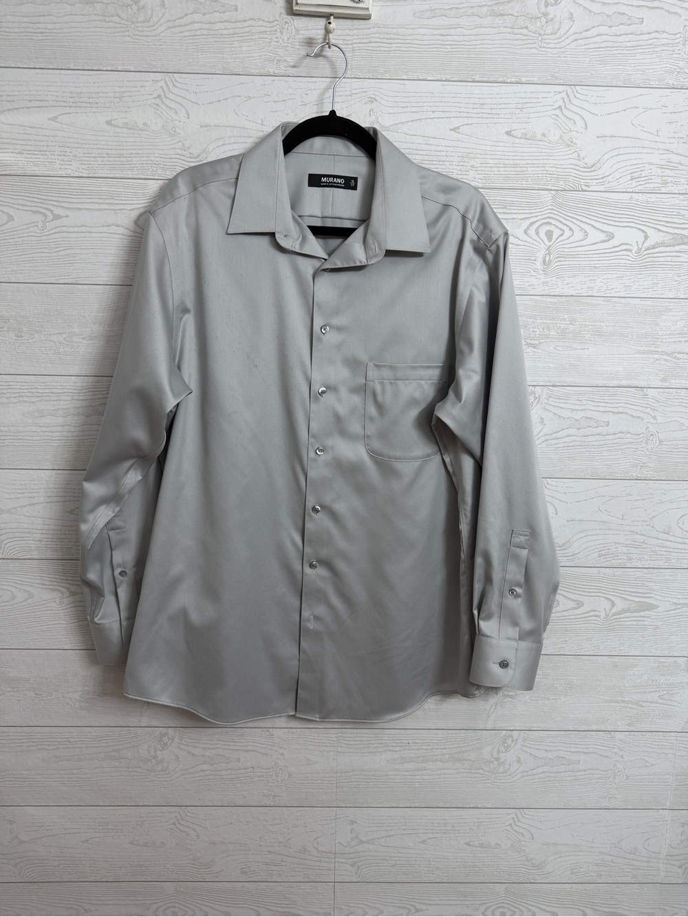 Murano Men’s Grey Satin Long Sleeve Button Down Dress Shirt. Size L (16)